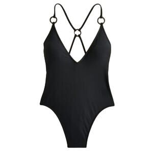 J.Crew O-ring V-neck one-piece in black BF181 size 24 (3X) NWT